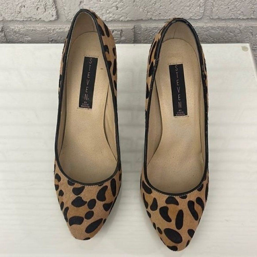 Steven by Steve Madden Women Plunge 2 Leopard Print Calf Hair Pumps Size 7.5